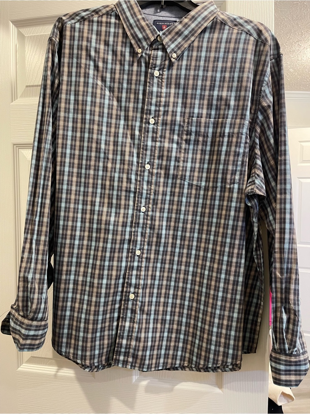 Saddlebred Plaid Button-Down Shirt in Blue and Brown